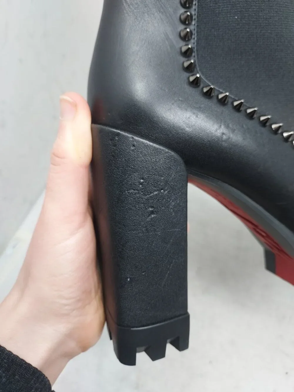 Christian Louboutin Black Out Line Stud Spike Lug Heel Leather Boot